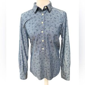 Women’s J Crew Blue Anchor Print cotton shirt. Size M